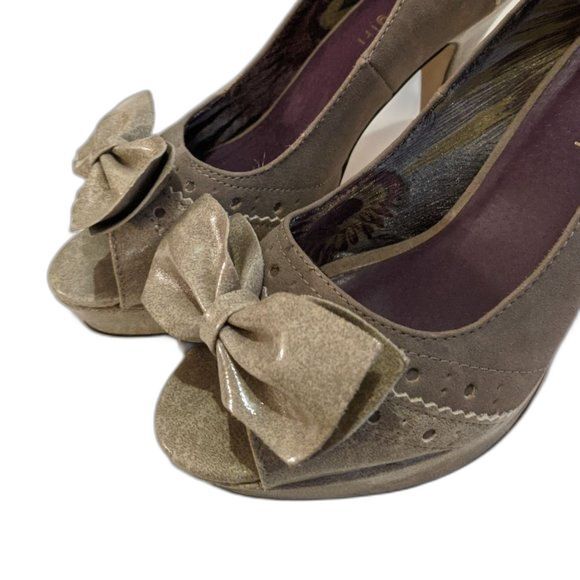 Madden Girl Peep Toe Heels Women SIze 8 Limeric Pump Heeled Shoes Bow Beige - Picture 7 of 11